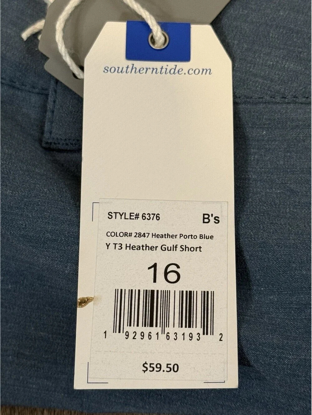 Southern Tide Shorts Boys 16 Blue Heathered T3 Gulf Performance UV Protection